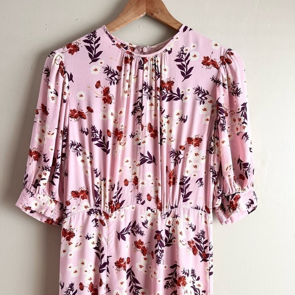 by TiMo Pink Floral Midi Dress Short Puff Sleeves‎ Bloom 50s Print, Size Small - Picture 4 of 16